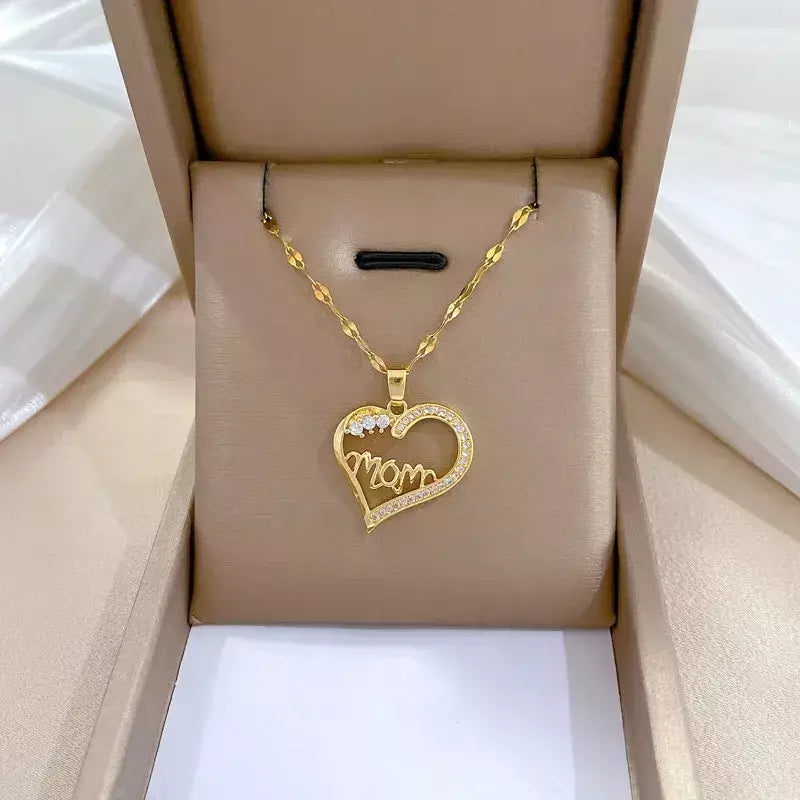 Colares Coração de Zircônia em Aço Inoxidável Mulheres Colar Metal Cor Dourada Festa de Aniversário Joias Diárias para meninas, Trendy and Love
