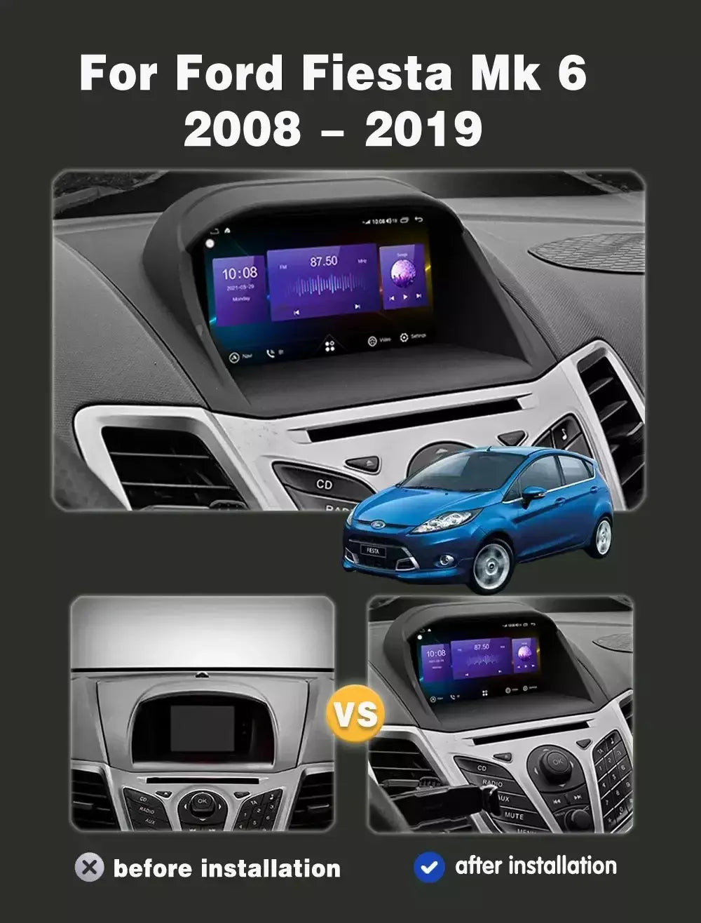 Rádio do carro carplay android 15 para ford fiesta mk 6 para ford fiesta mk 7 2008 - 2019 reprodutor de vídeo multimídia tela sensível ao toque gps automático