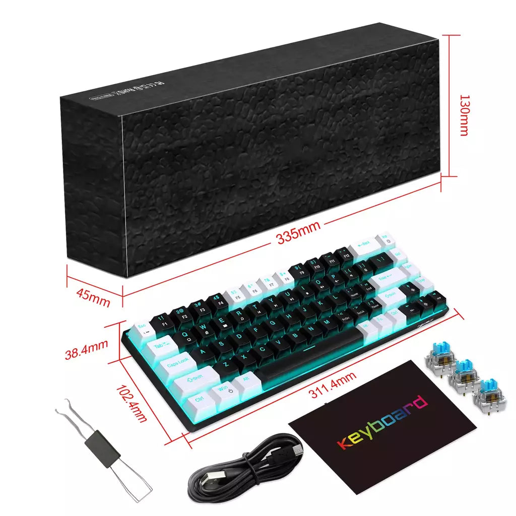 Teclado mecânico para jogos, LED retroiluminado, Interruptor azul, Ergonômico RGB, Quente, Troca, Jogos, PC, Laptop, Escritório, 68 Chaves