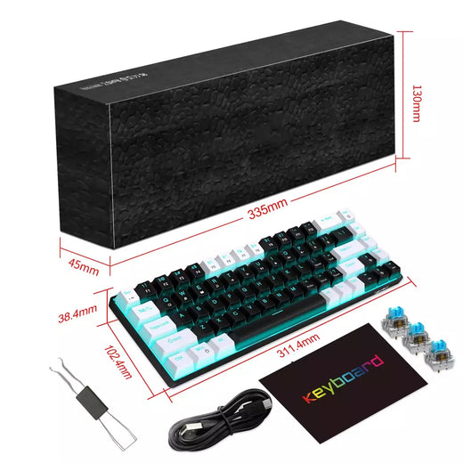 Teclado mecânico para jogos, LED retroiluminado, Interruptor azul, Ergonômico RGB, Quente, Troca, Jogos, PC, Laptop, Escritório, 68 Chaves