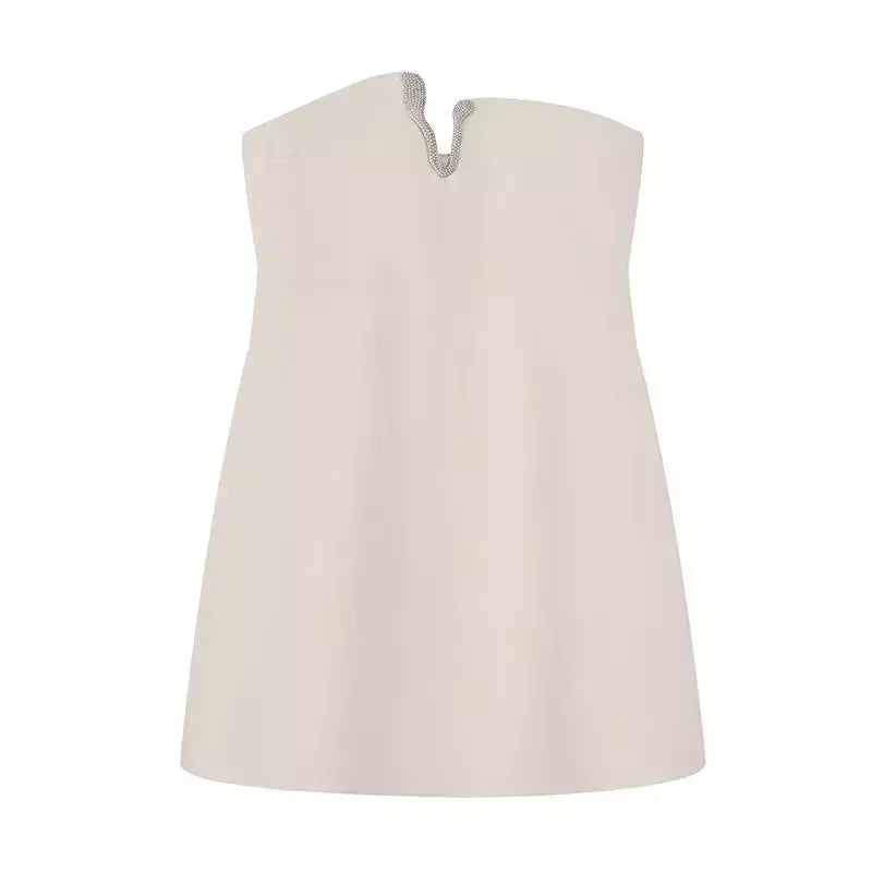 Tfmln moda feminina mini vestido sem alças verão 2025 novo chique diamante com decote em v sexy fora do ombro vestidos curtos elegante vintage ?