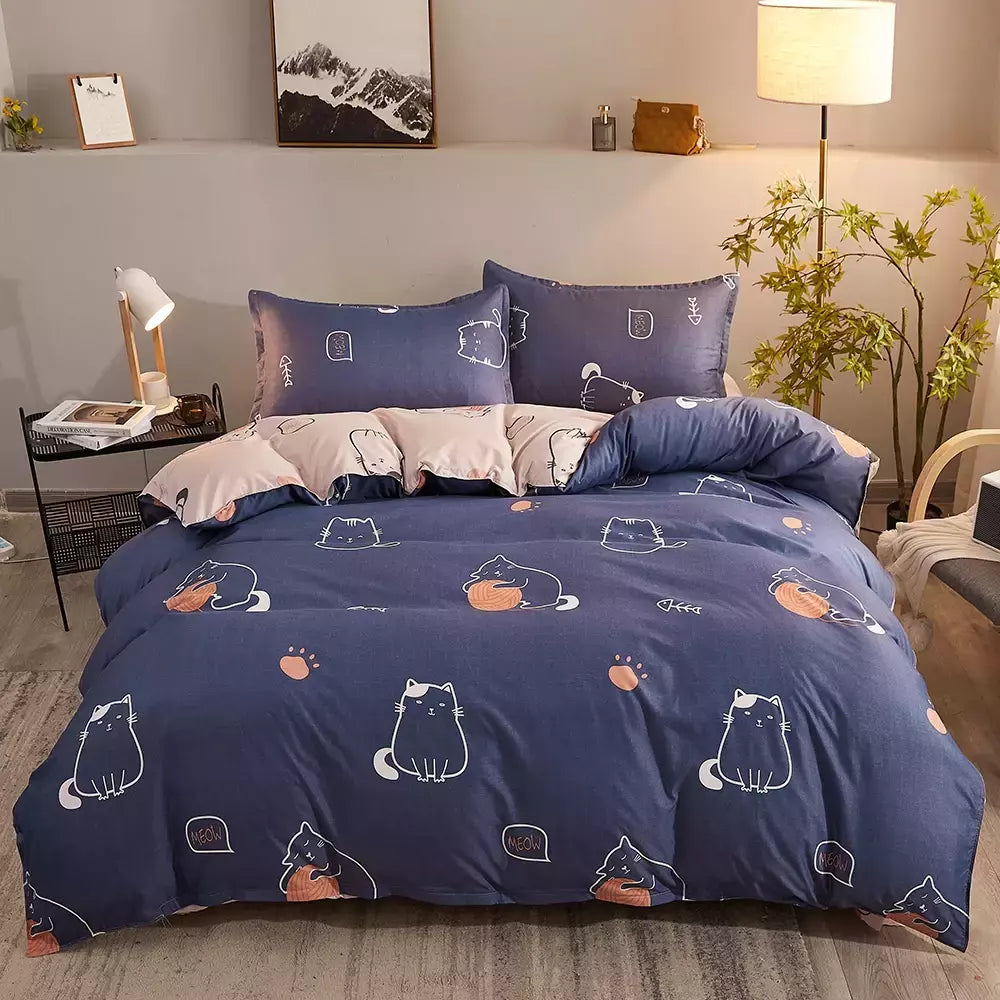 YanYangTian-Roupa de cama, Algodão lavado, 4 peças, Conjunto de lençóis, Conforto, Sólido, Natal, Casal, Capa de edredão