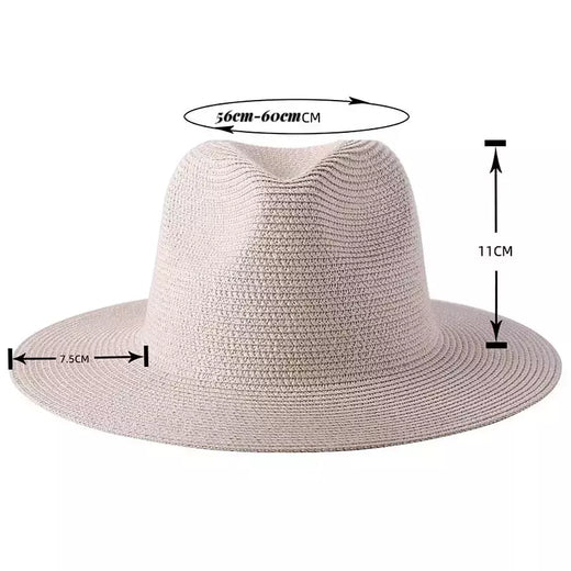 Chapéu Panamá de palha natural de aba larga para homens e mulheres, proteção UV, Fedora, chapéu de sol, verão de praia, atacado, tamanho grande, 56-58, 59-60cm, novo