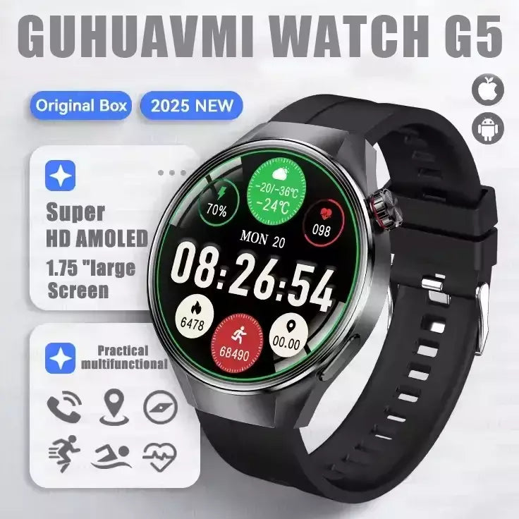 2025 novo relógio original g5 plus relógio inteligente 1.75 "hd tela amoled gps pista freqüência cardíaca bluetooth chamada bússola smartwatch para homem