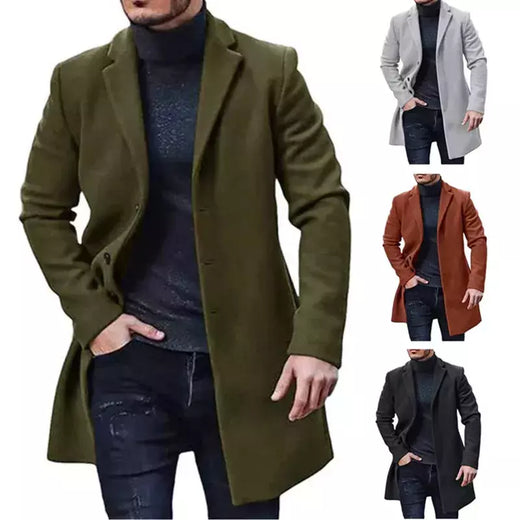 Jaqueta de lã de lapela de peito único masculina, monocromática, casual, casacos primavera e inverno, streetwear masculino