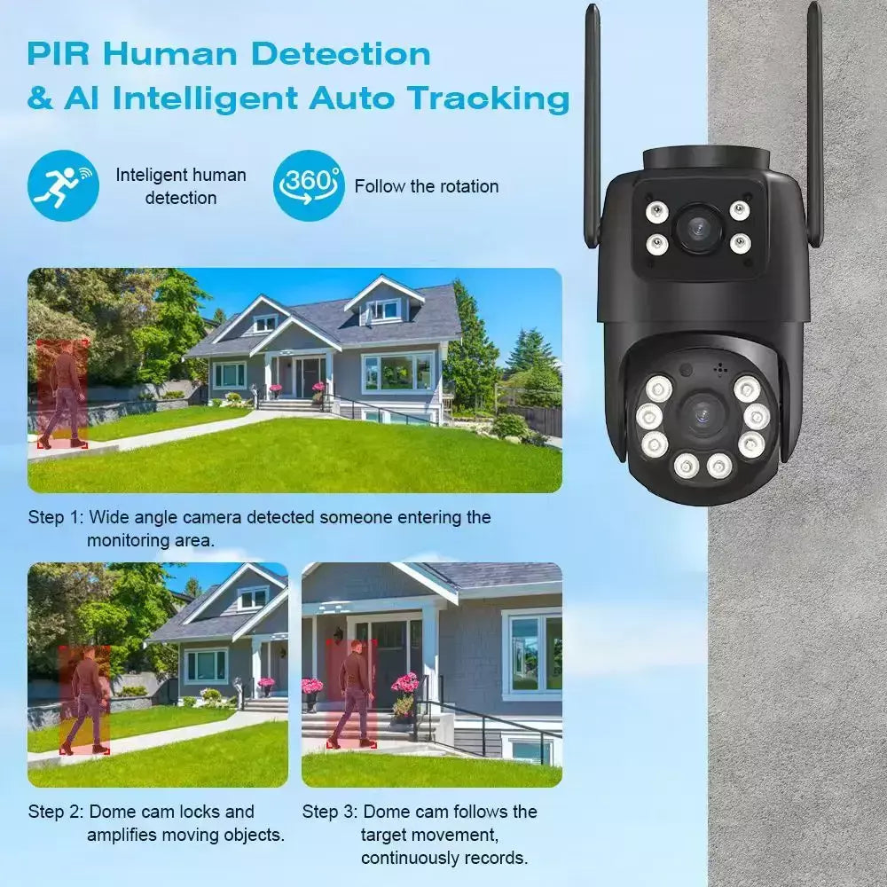 BELIA 4K 8MP Câmera de vigilância WiFi, zoom digital 4X, câmera IP PTZ ONVIF lente dupla, detecção humana AI, segurança externa ICSEE