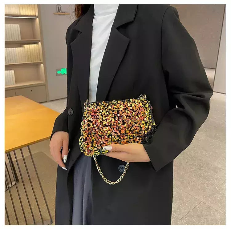 Lantejoulas crossbody saco de corrente simples ins cor sólida lantejoulas bolsa de ombro axilas bolsa de telefone noite sacos de embreagem bolsa