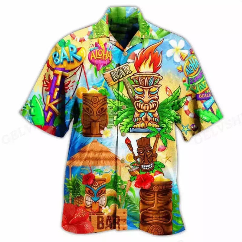 Camisa havaiana com estampa 3D masculina papagaio, blusa de praia casual manga curta, camisa lapela vocacional, moda menino
