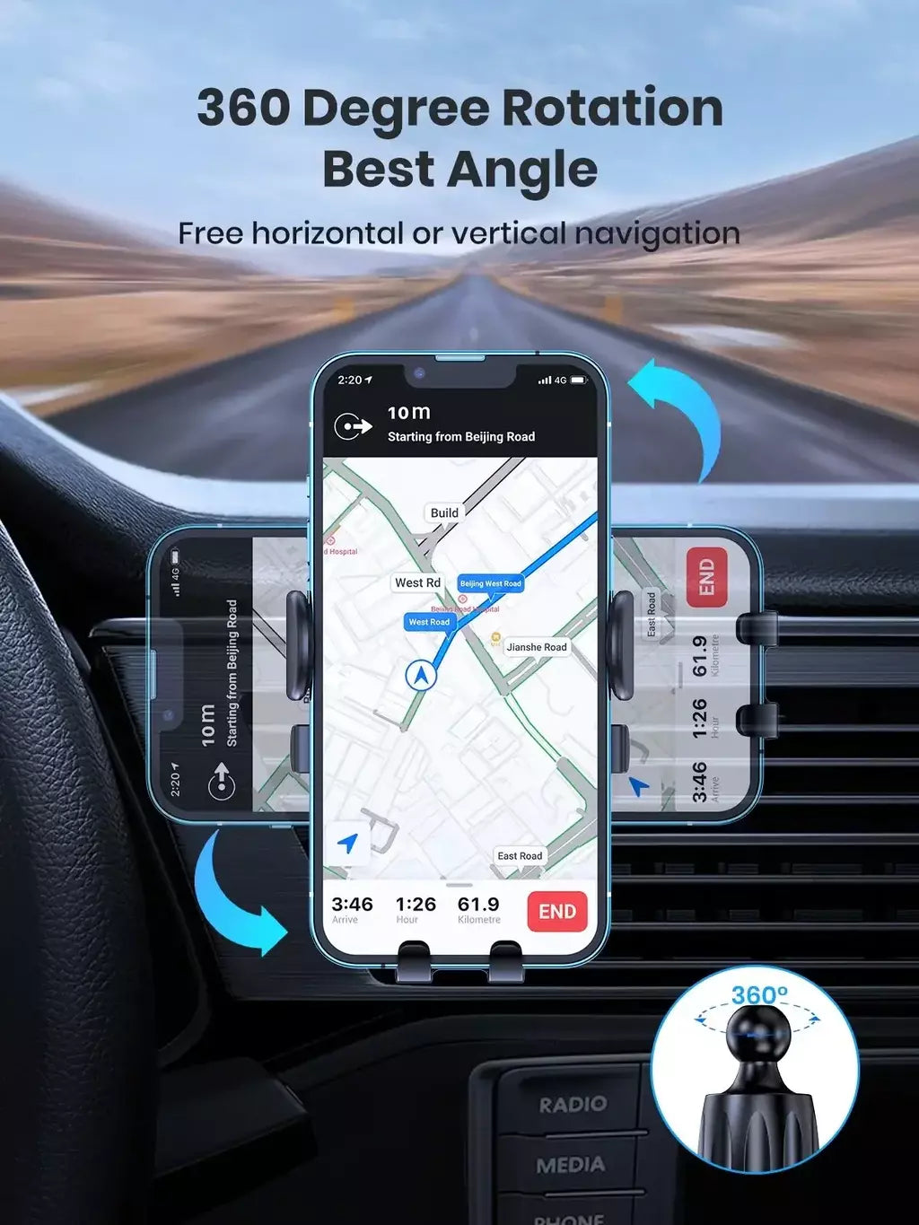 Suporte do telefone móvel do carro saída de ventilação de ar clipe gancho sensor gravidade suporte do carro triângulo gravidade fosco gps suporte para todos os celulares