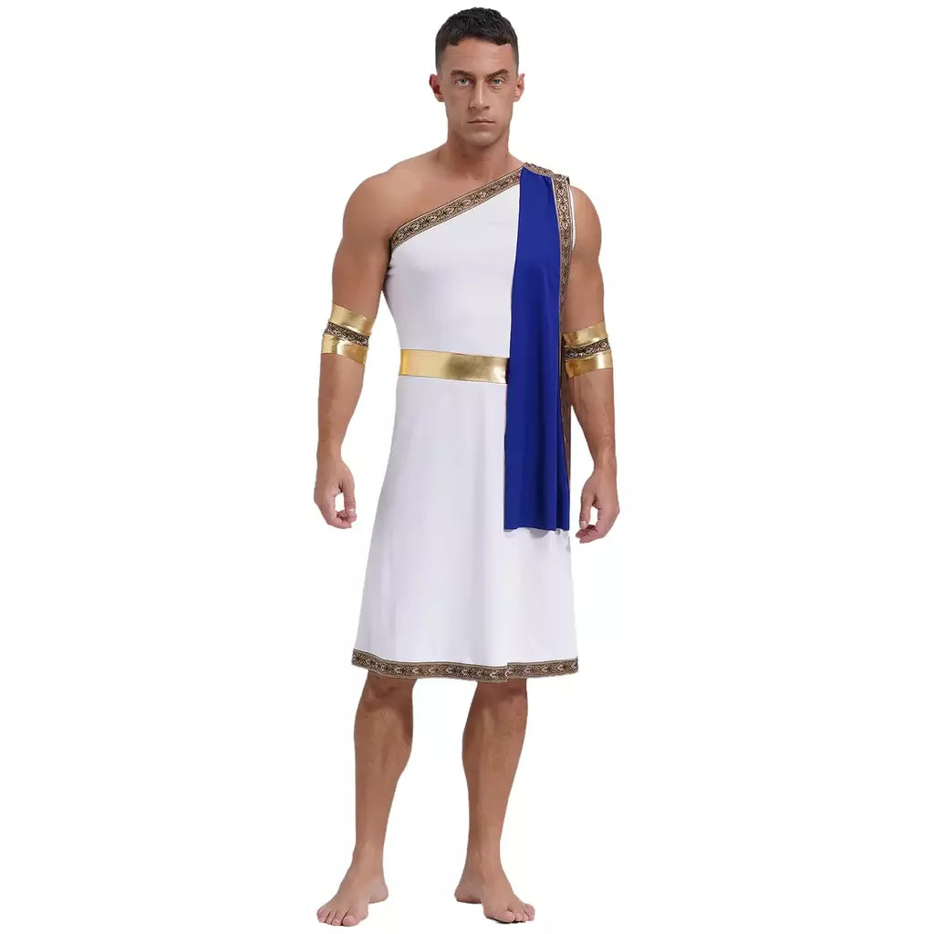 Homens antigo deus grego gladiador halloween cosplay trajes toga com mangas rei romano príncipe toga robe vestido punhos destacáveis