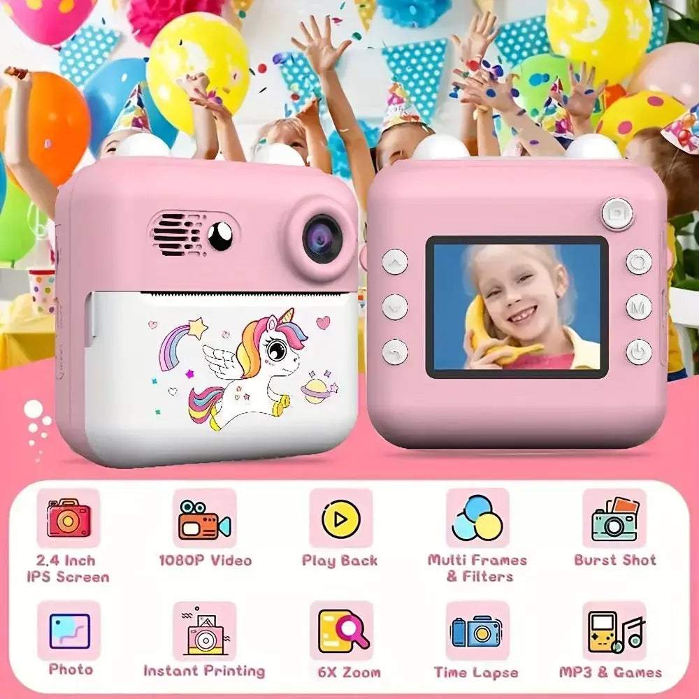 Câmera de impressão instantânea, impressão instantânea HD 1080P vem com vários filtros com inclui 1 rolo de papel e cordão