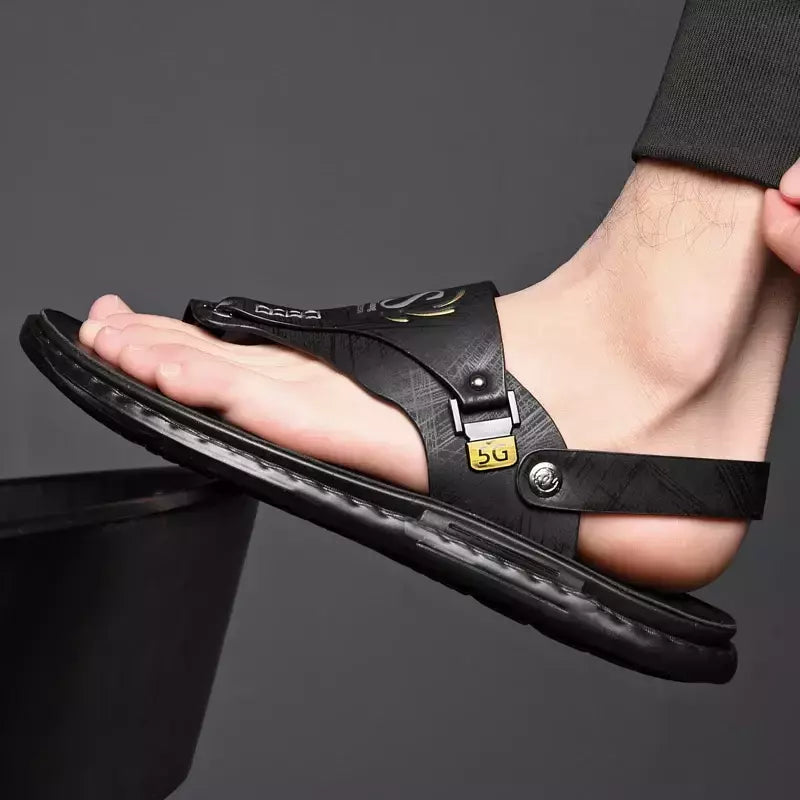 Sandálias antiderrapantes casuais masculinas, sapatos pretos de escritório, sandálias de verão ao ar livre