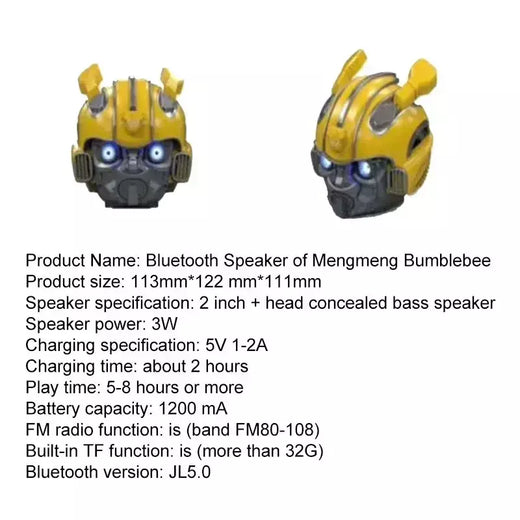 Bumblebee alto-falantes bluetooth transformadores novo criativo dos desenhos animados cartão sem fio mini ao ar livre baixo pequeno acústico megafone eco dot