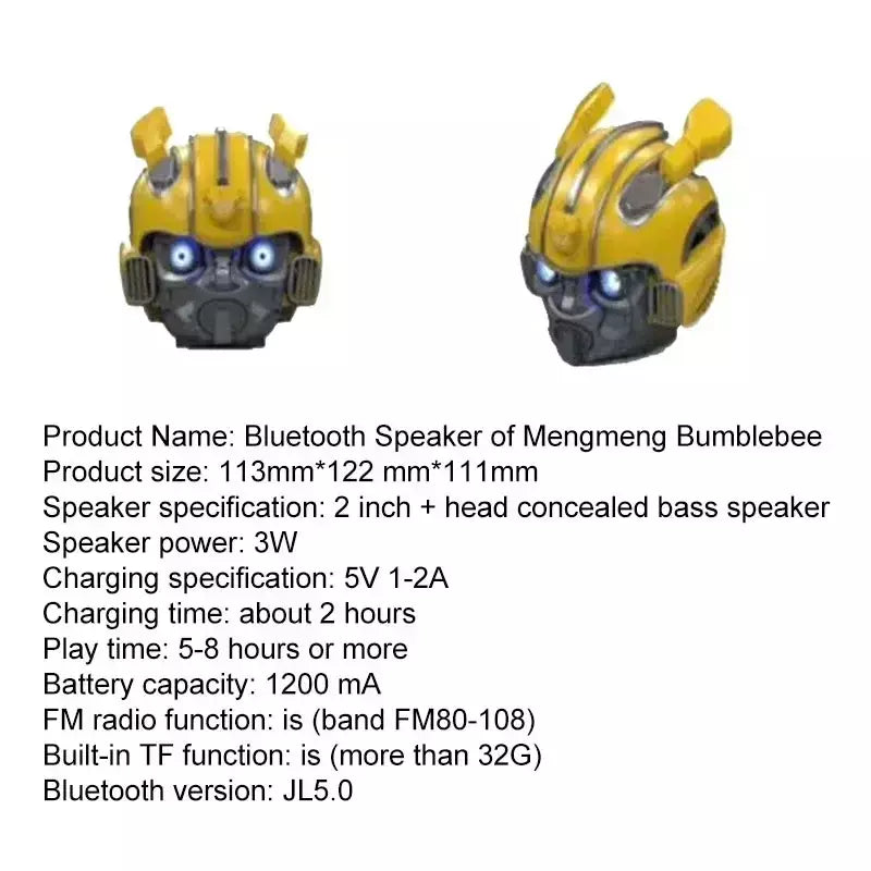 Bumblebee alto-falantes bluetooth transformadores novo criativo dos desenhos animados cartão sem fio mini ao ar livre baixo pequeno acústico megafone eco dot