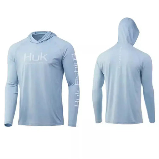 Camisa de pesca huk com chapéu manga longa sol uv upf50 verão secagem rápida superior leve roupas de pesca dos homens esportes caça acampamento