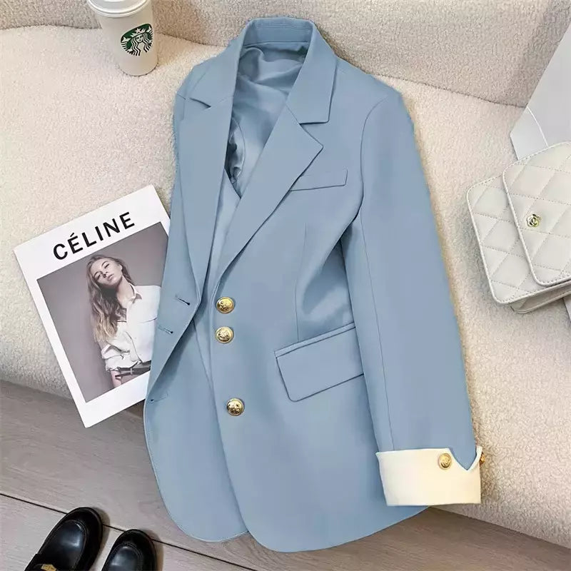 Moda feminina blazer de cor sólida, primavera novo temperamento casual celebridade terno popular