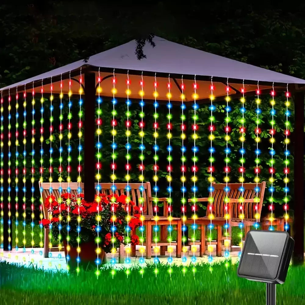 Outdoor Solar Curtain String Light, Waterfall Garland, Fairy Lights, Jardim, Halloween, Decoração de Natal, Iluminação do feriado, 300LEDs