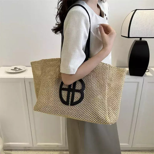 Bolsa de ombro de grande capacidade para mulheres, bolsa casual, personalizada, tecida, nova moda, verão, 2024