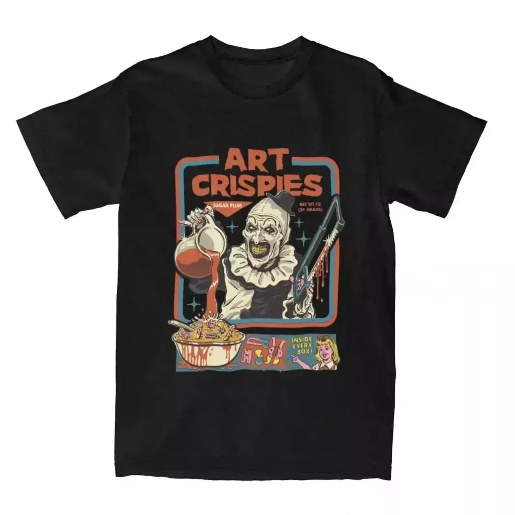 Art Crispies Terrifier Clown Camisa Vestuário Masculino Feminino Pura Moda Retro Horror Camiseta Roupas Impressão Gráfica 71724