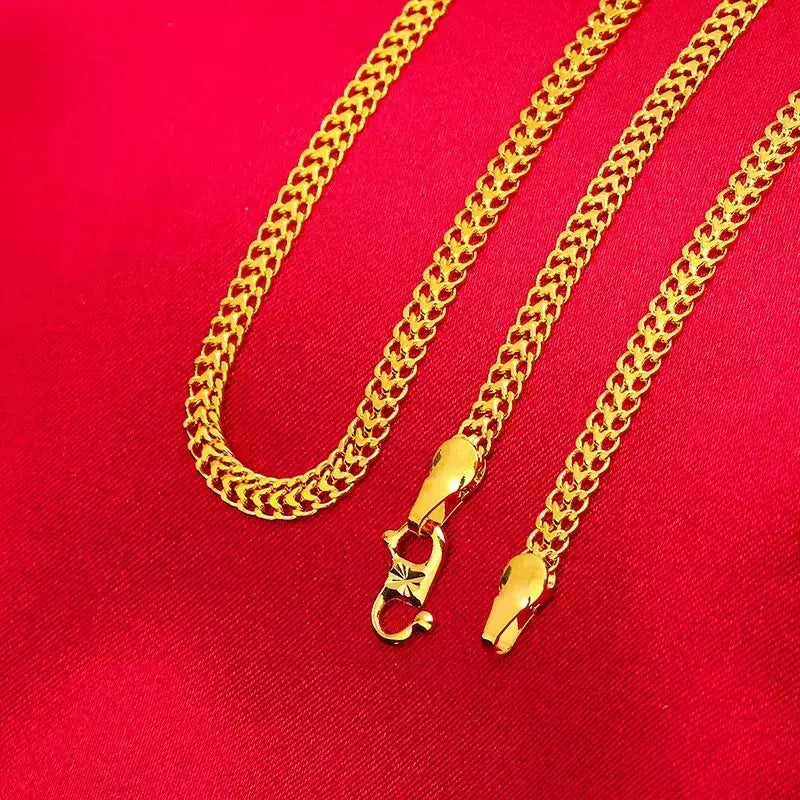 Feminino 9999 24k ouro real massa frita torção corrente colar de ouro moda massa frita torções colar de jóias de ouro