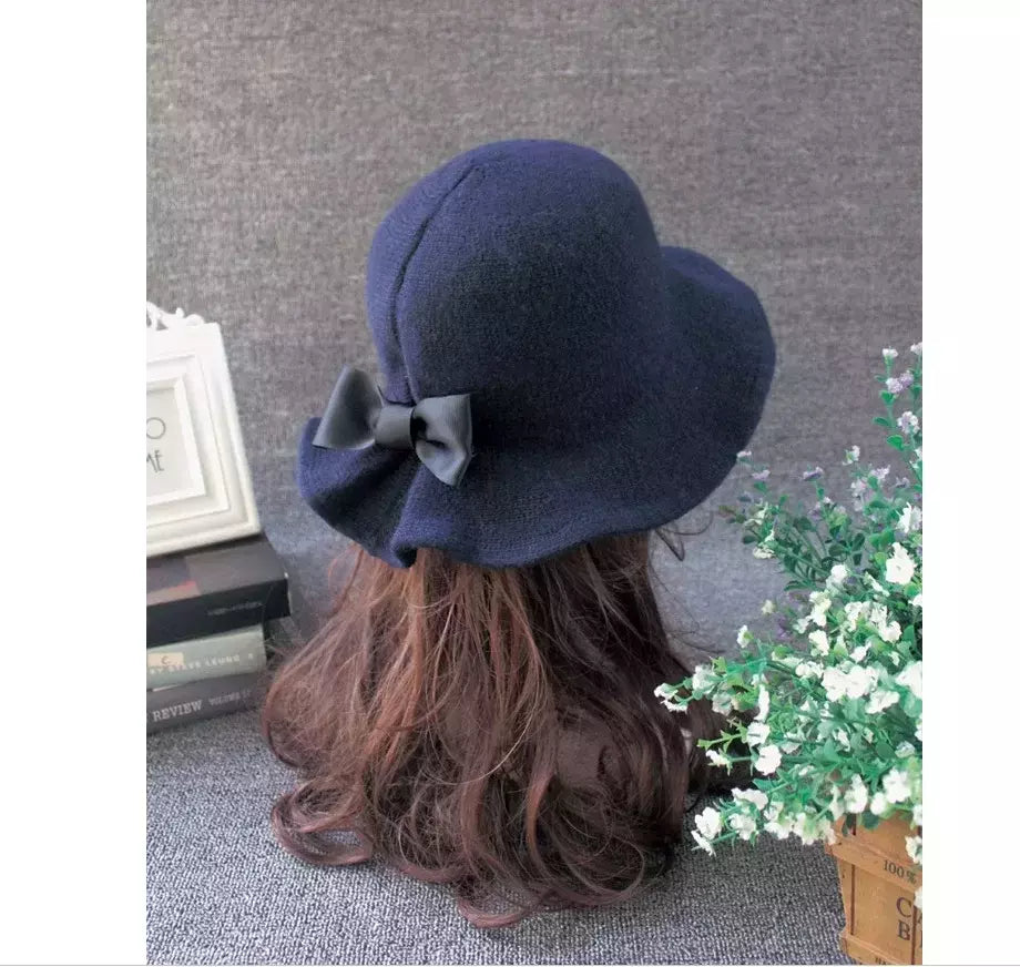 Chapéu de lã de bowknot vintage feminino, Fedoras para senhoras, cúpula de feltro para casamento Igreja Jazz, boné feminino elegante, outono e inverno