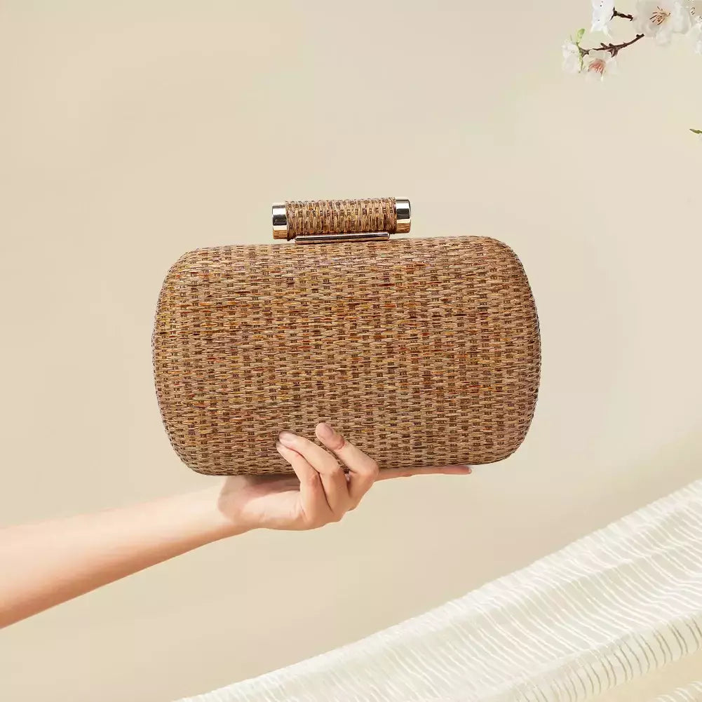 Bolsa de embreagem para mulheres, Bolsa de Raffia para senhoras, Bolsa de noite, Crochet Crossbody Bags, Ombro de praia, Verão, Saco de mão tecido luxuoso