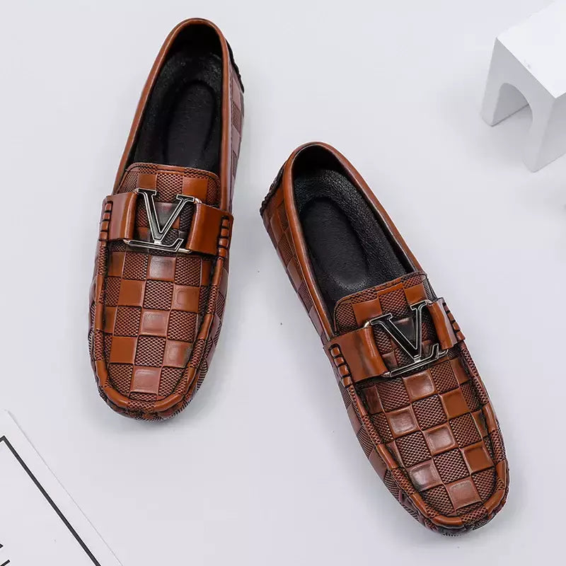 YRZL-Sapatos de couro genuíno para homens, mocassins padrão crocodilo, sapatos casuais mocassim, marca de alta qualidade