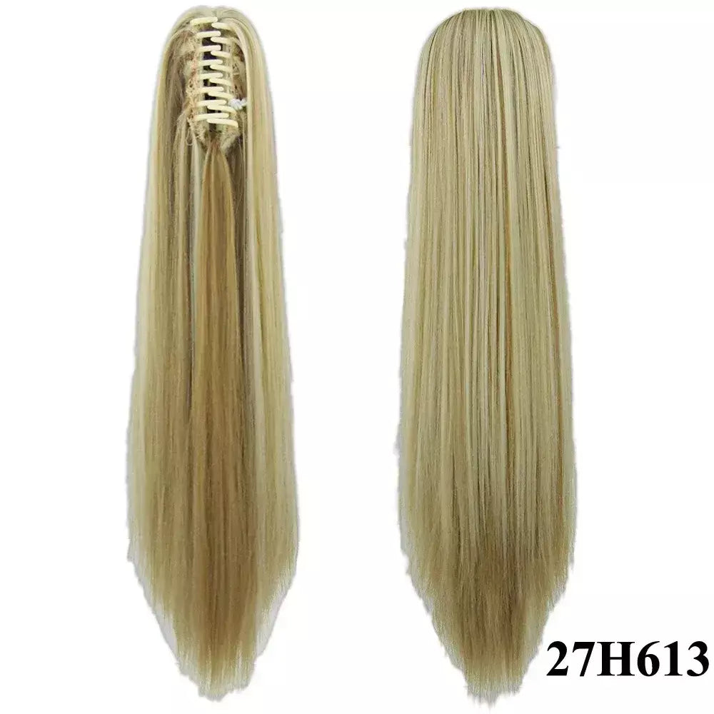 Longo reto sintético rosa ombre extensão do cabelo peruca garra rabo de cavalo pônei fada cauda falso peças de cabelo clipe na peruca
