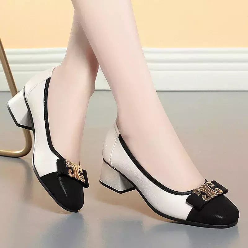 Sapatos simples de boca rasa macia, estilo francês, couro macio, com todos os f