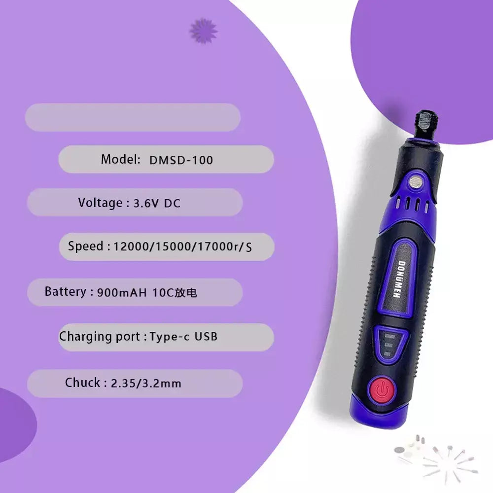 Mini furadeira elétrica multifuncional, moedor de 3 velocidades, ferramenta elétrica usb com caneta de gravação e conjunto de acessórios, ferramenta rotativa diy para casa