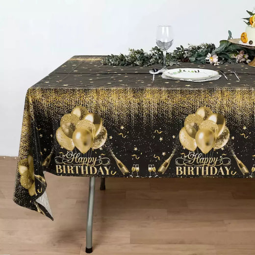 Toalha de mesa descartável para festa de aniversário, capa de mesa para homens e mulheres, ouro rosa, preto, dourado, velho, material de festa