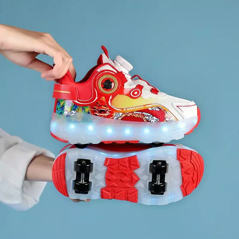 Crianças quatro rodas luminosa brilhante tênis preto rosa led luz rolo sapatos de skate crianças sapatos led meninos meninas carregamento usb