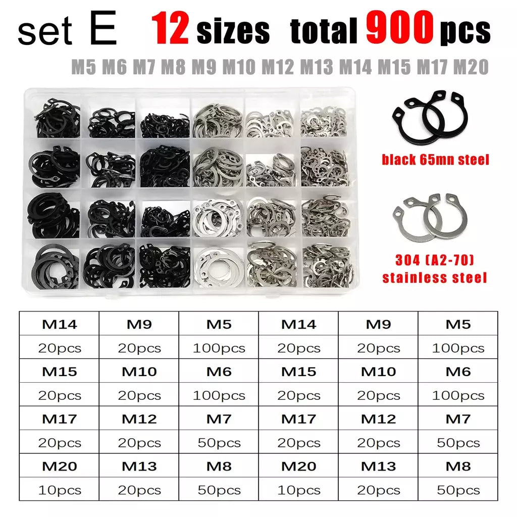 1 conjunto mix m5 para m20 sortimento kit eixo rolamento clipe de retenção anel snap c tipo anel externo aço inoxidável preto 65mn