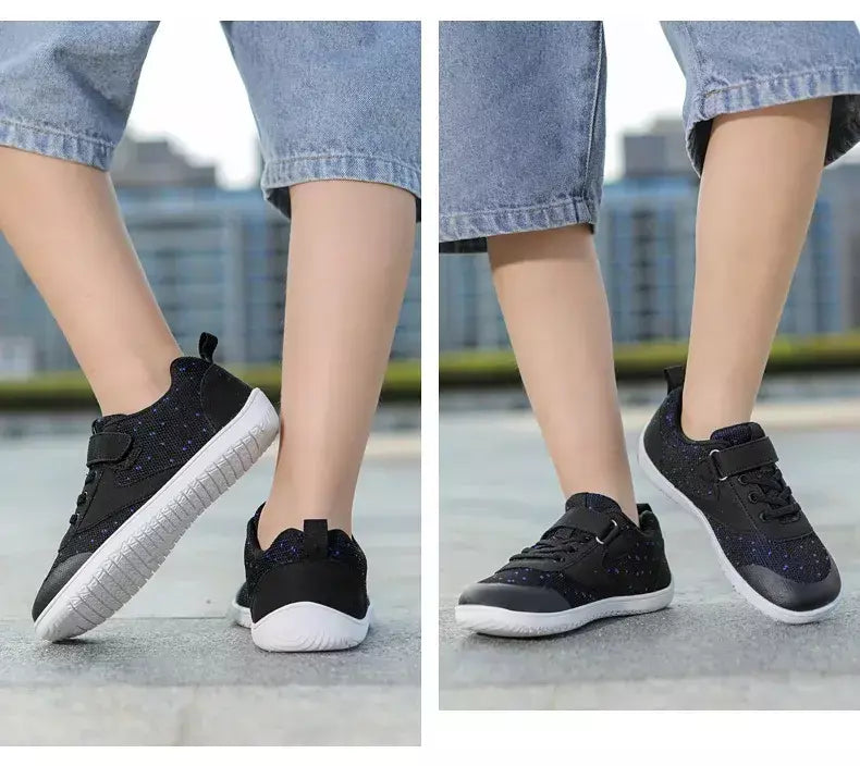 Novos meninos meninas tênis crianças largas sapatos descalços naturalmente spracam sapatos da criança pequena grande criança