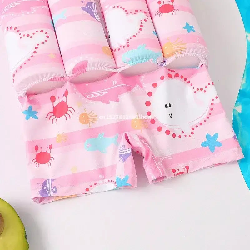 Maiô flutuante para crianças, roupa de banho de uma peça para crianças, flutuante, proteção contra queimaduras, estampa de desenho animado, meninas, meninos, roupas de natação