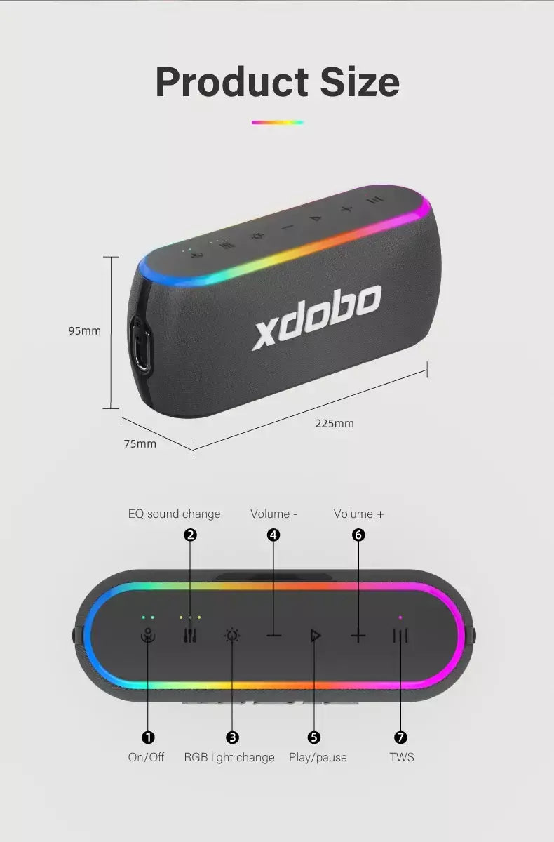 60w xdobo x8 iii alto-falante bluetooth subwoofer sem fio ipx7 6600mah banco de potência baixo duplo alto-falante ao ar livre para telefone inteligente tv