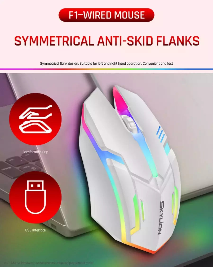 SKYLION F1 Wired 3 Teclas Mouse Iluminação Colorida Jogos e Escritório Para Microsoft Windows e Apple IOS System