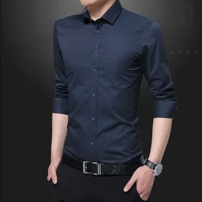 Camisa branca de manga comprida masculina negócios casual anti-rugas ajuste fino suaviza sua silhueta outono colete formal calças terno