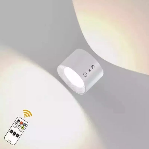 LED cabeça dupla lâmpada de parede com controle remoto, 360 ° Rotatable, USB Recarga, sem fio, portátil, Night Light para o quarto, lâmpada de leitura, Touch Control