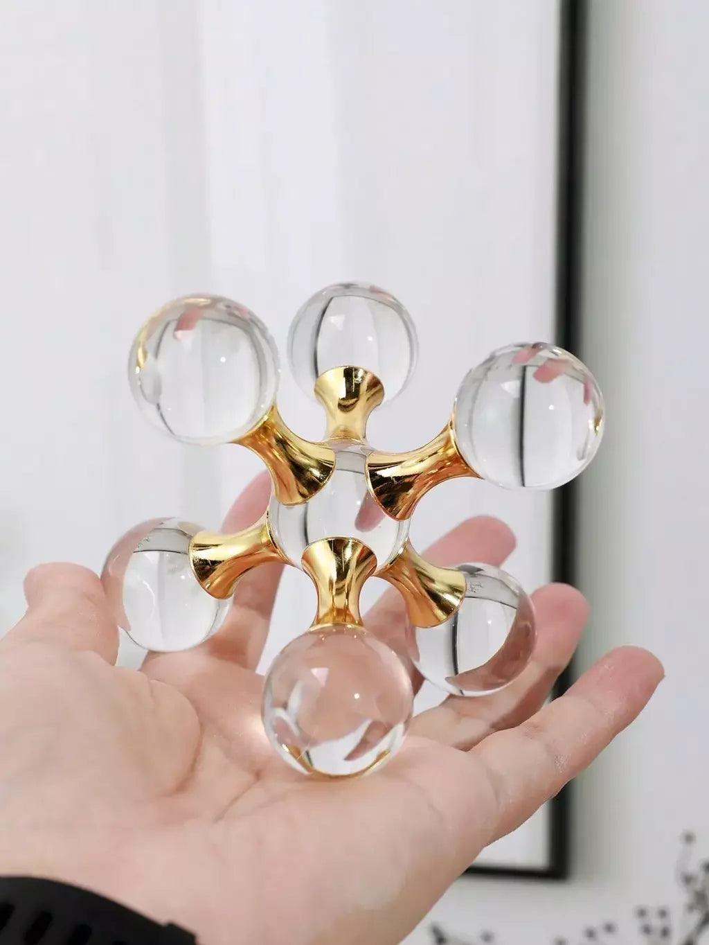1pc cristal geométrico molecular bola castiçal, molécula de luxo cristal decorativo artesanato ornamento para desktop, sala estar &