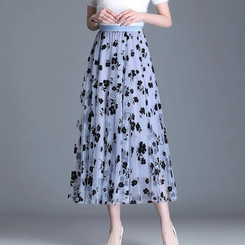 Saia coreana feminina de tule, saia midi solta, elegante feminina casual todas as saias de malha de fósforo, gancho de verão Fashion, nova