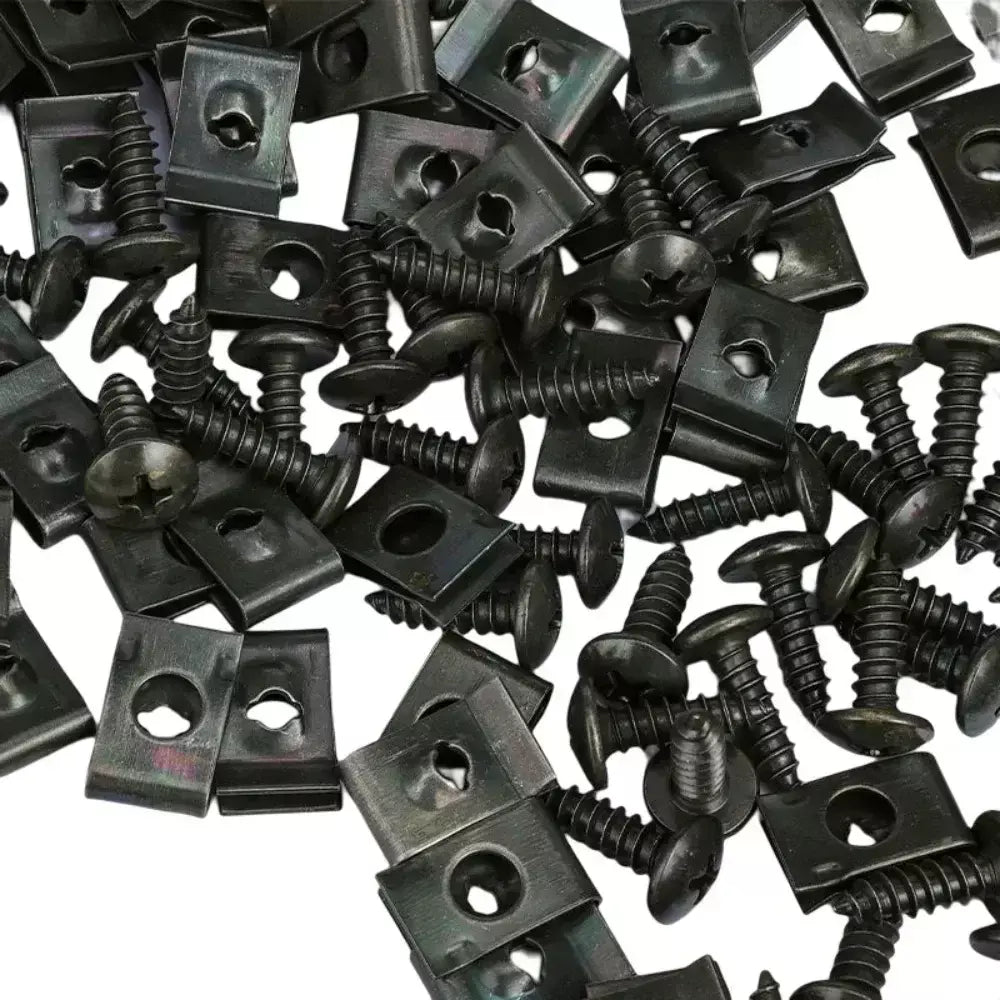 Parafusos auto-roscantes, clipe de fixação de metal para carro, motocicleta, tipo u, clipe com parafuso, proteção antiferrugem, kit de folha de ferro