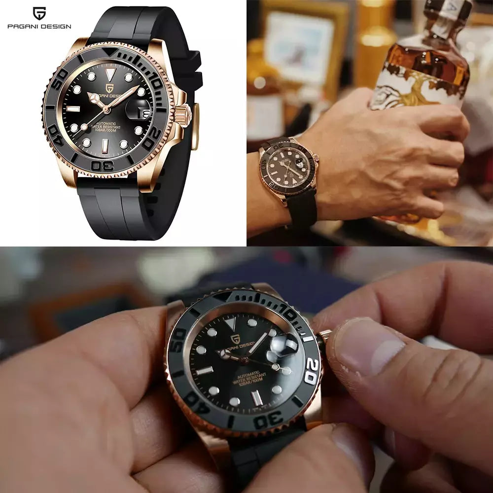 Pagani design esportes masculino relógio de pulso mecânico safira luxo relógio automático para homem aço inoxidável à prova dwaterproof água