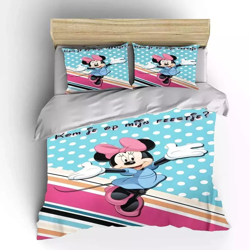 Mickey e Minnie Conjunto de cama para crianças, Fluffy Cartoon Comforter Cover, US Twin Bedclothes, Queen Size, macio, bebê, 3pcs