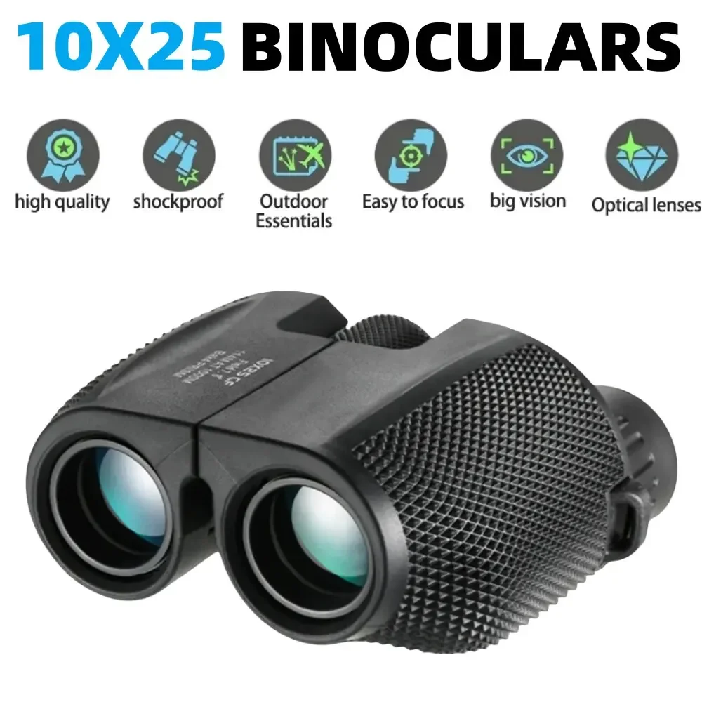 Binóculos 10x25 hd mini telescópio portátil bak4 fmc revestido telescópio ao ar livre observação de pássaros caça viagem acampamento bola jogo