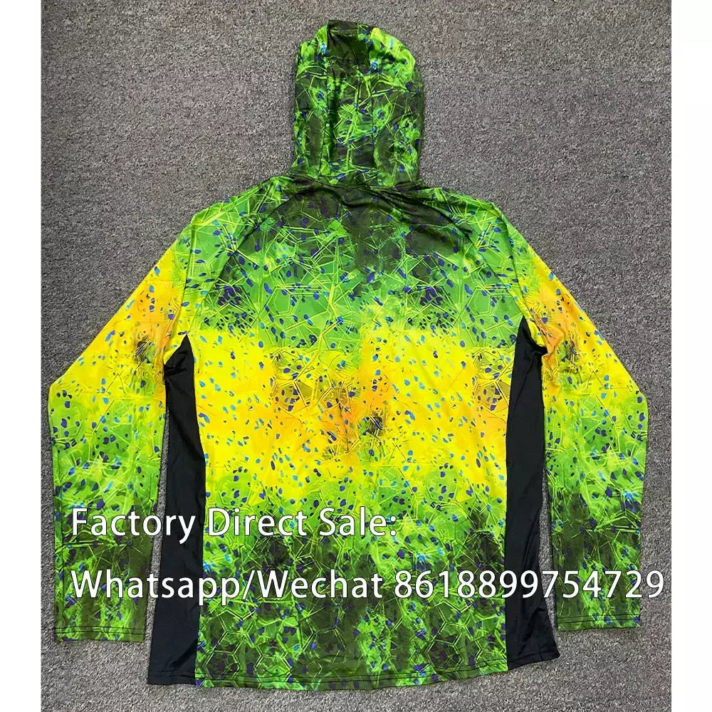 Camisa de pesca com capuz masculina, capuz com capuz, máscara de proteção solar, tops respiráveis, UPF 50 Plus