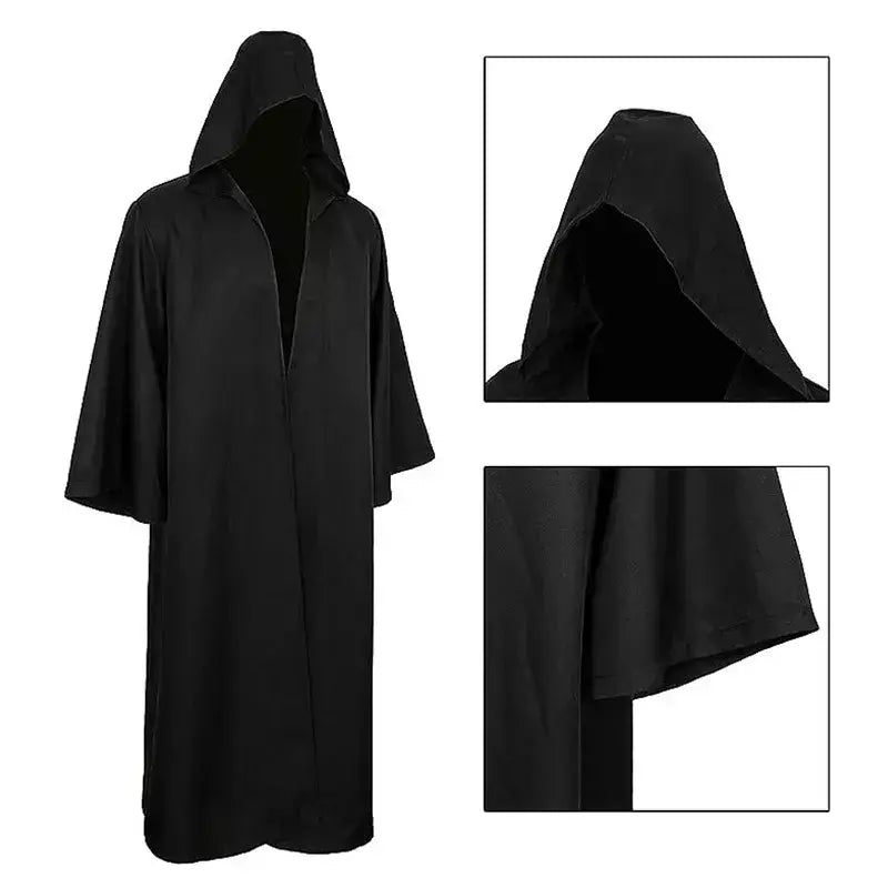 Halloween manto cosplay traje feiticeiro camisa longa com capuz preto robe adulto e fantasma de horror manto criança traje de férias conjunto