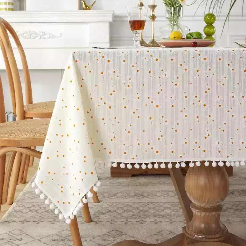 Toalha De Mesa De Mistura De Algodão Impresso Floral, Lavável Farmhouse Table Cover, Bege, Festa De Casamento, Sala De Estar, Decoração Do Chuveiro Do Bebê