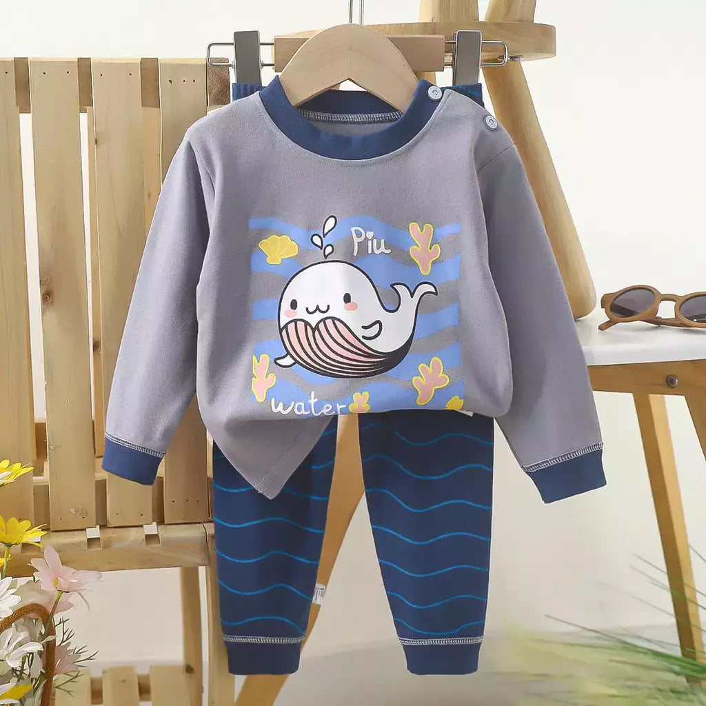 Conjuntos de pijamas de algodão infantil camiseta manga comprida, tops e calças, pijamas casuais, urso fofo dos desenhos animados, roupas de bebê, outono