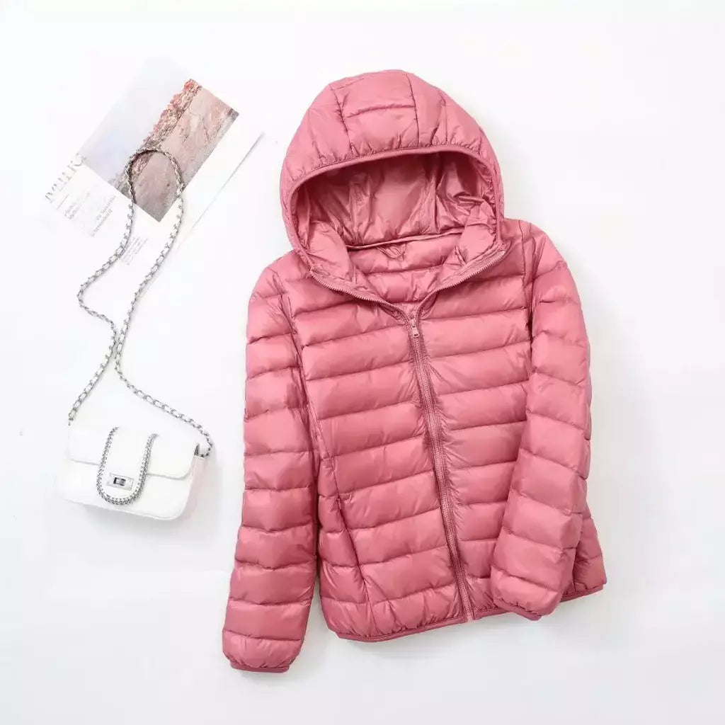 Casaco fino leve com capuz de pato para mulheres, casaco curto fino, streetwear quente, branco, plus size, casacos, outono, inverno, 2023